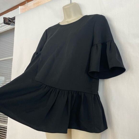 Halogen Top Womens XS Black Bell Sleeve Scoop Neck Keyhole Career Casual X-Small - Picture 2 of 9